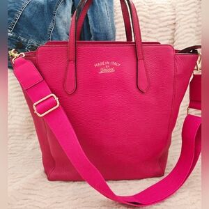 Authentic GUCCI Swing Satchel Crossbody Hobo Laptop Tote Pink Bag‎